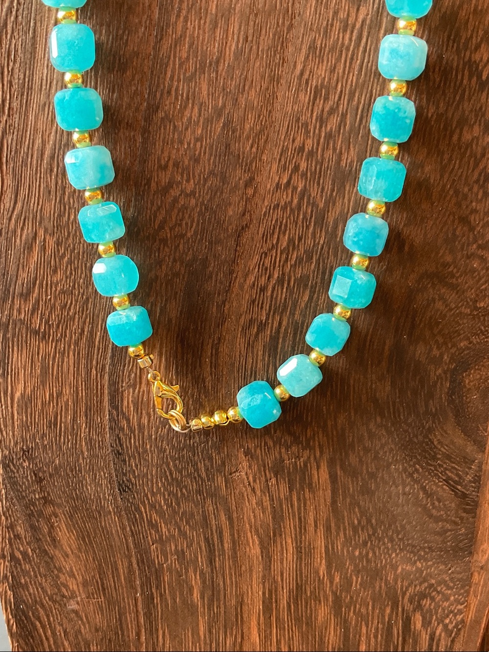 Handmade Amazonite cube Beaded Pendant Necklace - Blue - Picture 3 of 3